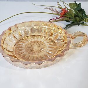 Vintage Indiana Glass Carnival Marigold Small Finger Handle Bowl Candle Holder